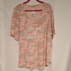 Lane Bryant Pink and Gray Camo V-Neck Tee